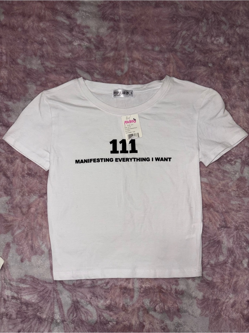Popular 21S White Graphic Crop Top - '111 Manifesting Everything I Want'